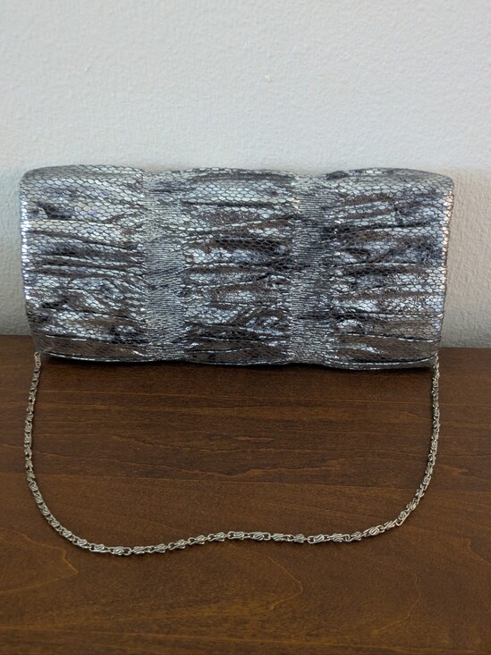 Jessica McClintock Handbags - Jessica‎ McClintock Silver Snakeskin Evening Clutch Purse Chain Strap Ruched